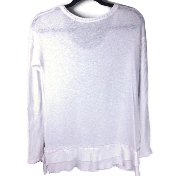 T Party Raw Trim Ruffle Waffle Knit Thermal Dropped Shoulder White Top Sz Small - Picture 2 of 8